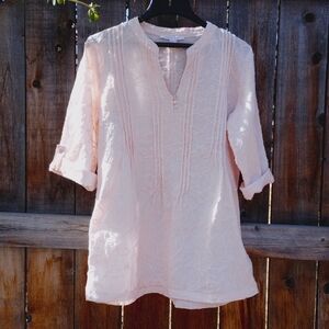 Marina Luna Light Pink Embroidered Tunic length Blouse, Size M